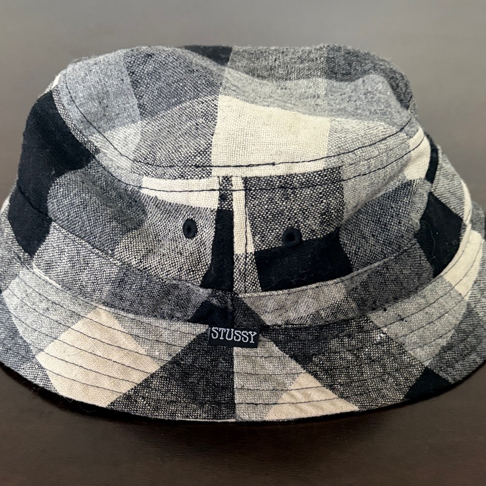 🪖 2014 Stussy Black and Grey Plaid Wool Buckethat 🪖